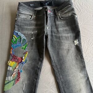 Philipp Plein Black Jeans with Multicolor Skull Design